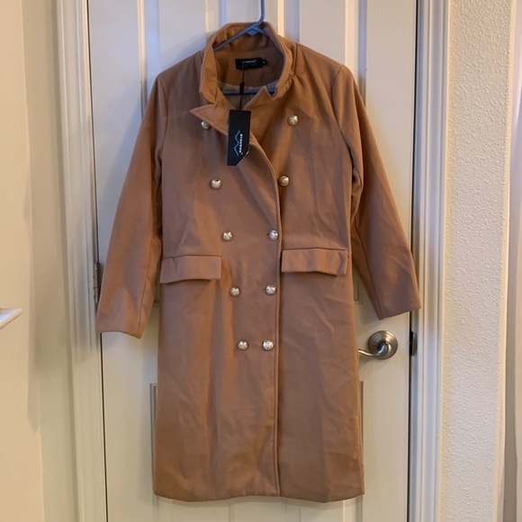 RVHSWDS Long Trench Coat Jacket Tan Neutral Medium READ - Picture 1 of 6